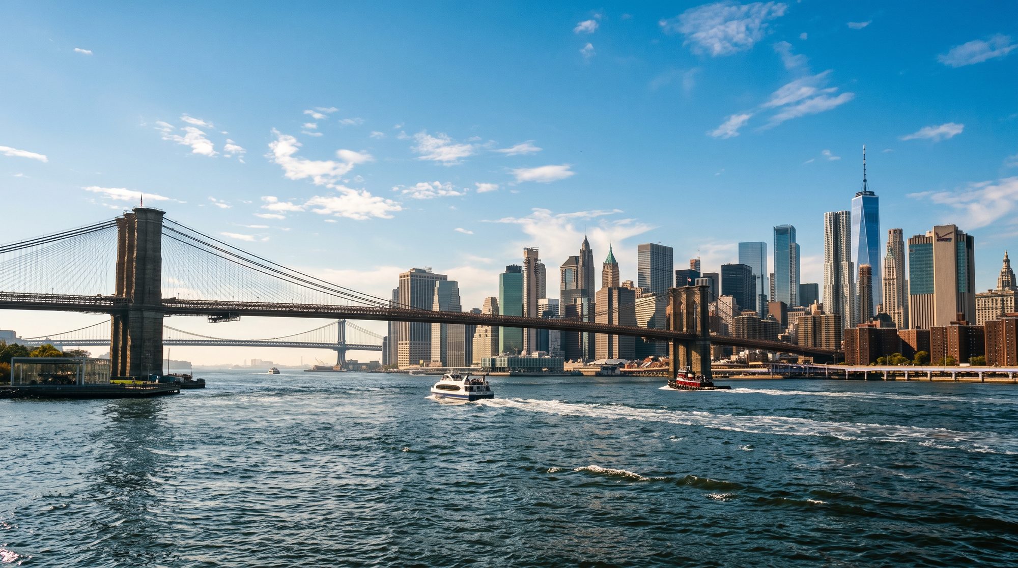 Lower Manhattan skyline and the Brooklyn Bridge